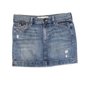 Y2K Old Navy Low Rise Distressed Blue Denim Mini Skirt w/ Pockets Size 8